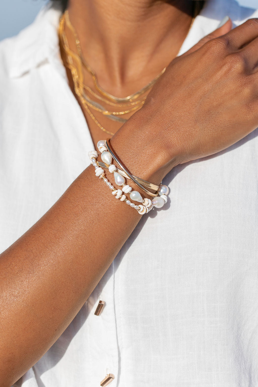 Silver Puka Shell Pearl Bracelet - Maka