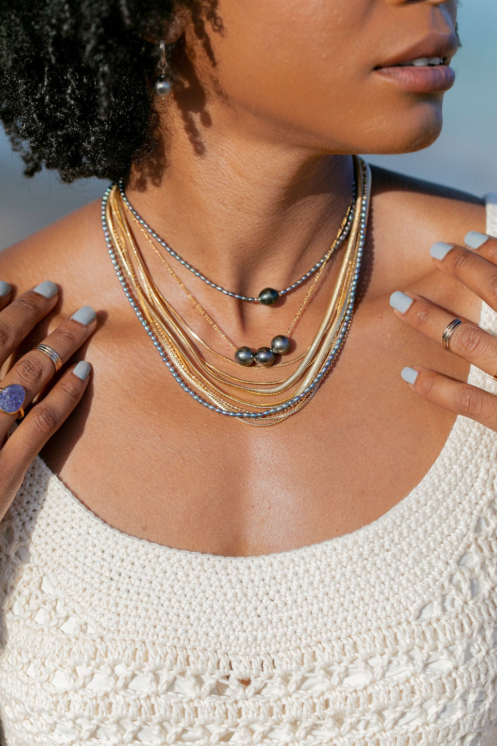 Gold Triple Floating Tahitian Pearl Necklace - Mililani