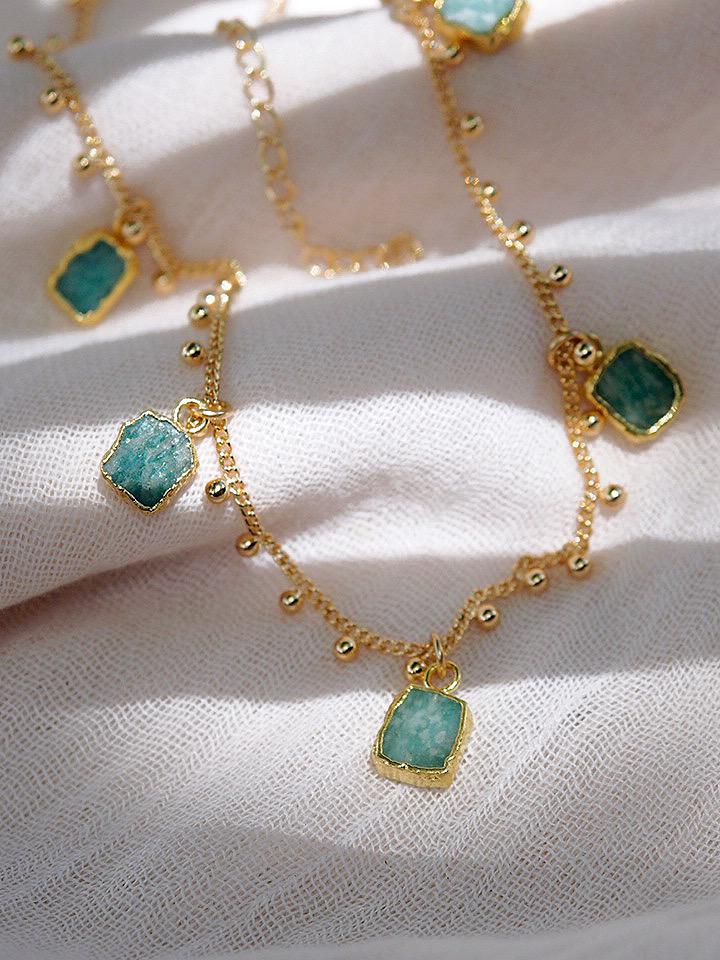 Gold Necklace - Amazonite Gemstone Gold Charm Necklace - Ke'alohi - ke aloha jewelry