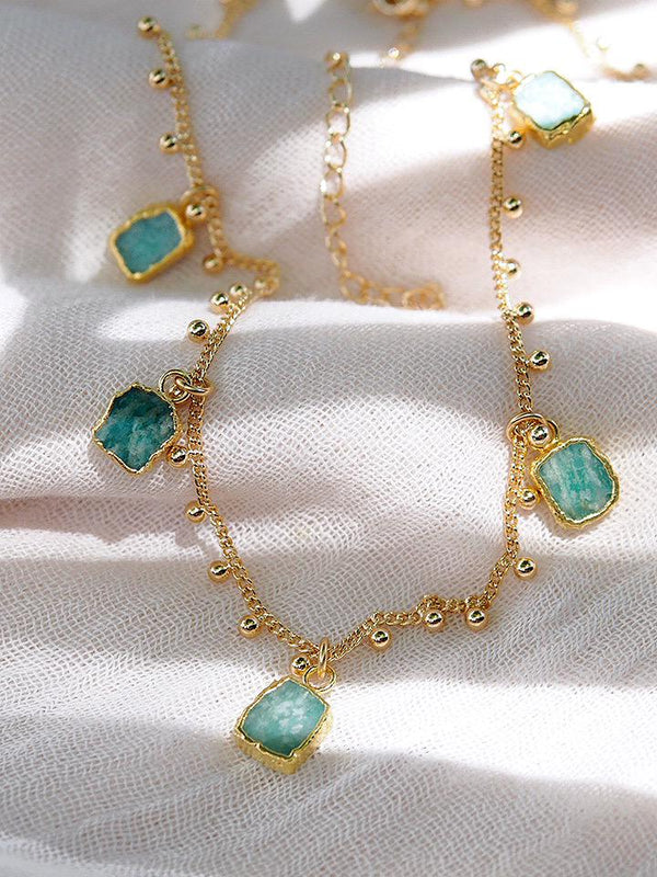 Gold Necklace - Amazonite Gemstone Gold Charm Necklace - Ke'alohi - ke aloha jewelry