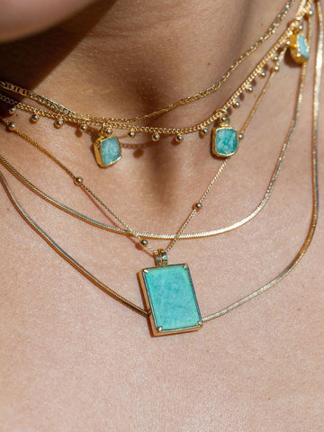 Gold Necklace - Amazonite Gemstone Gold Charm Necklace - Ke'alohi - ke aloha jewelry