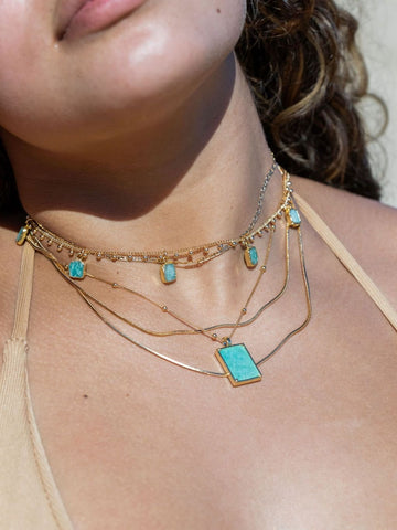 Gold Necklace - Amazonite Gemstone Gold Charm Necklace - Ke'alohi - ke aloha jewelry
