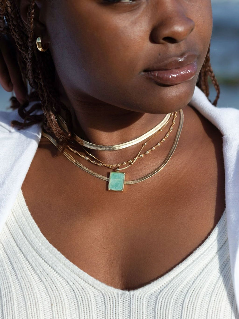Gold Necklace - Aquamarine Gemstone Gold Pendant Necklace - Kai - ke aloha jewelry
