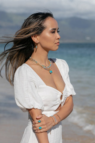 Gold Necklace - Asymmetrical Mixed Opal & Gold Chain Necklace - Hau’oli - ke aloha jewelry
