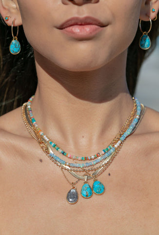 Gold Necklace - Asymmetrical Mixed Opal & Gold Chain Necklace - Hau’oli - ke aloha jewelry