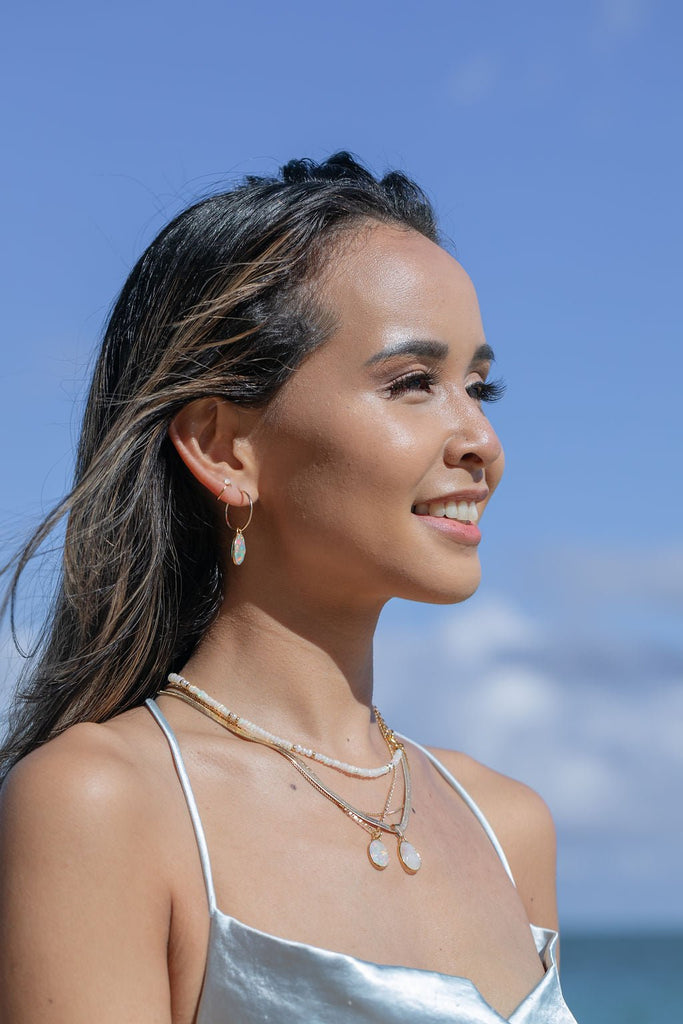 Gold Necklace - Asymmetrical Opal & Gold Chain Necklace - Alaka’i - ke aloha jewelry