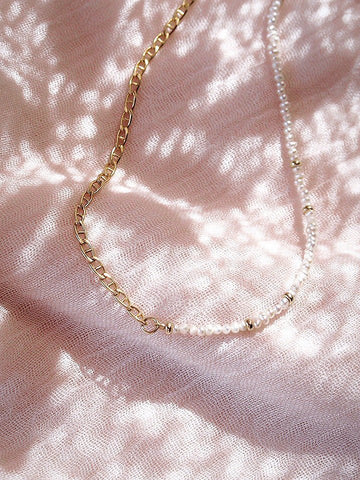 - Asymmetrical Pearl & Gold Chain Necklace - Alohilohi - ke aloha jewelry