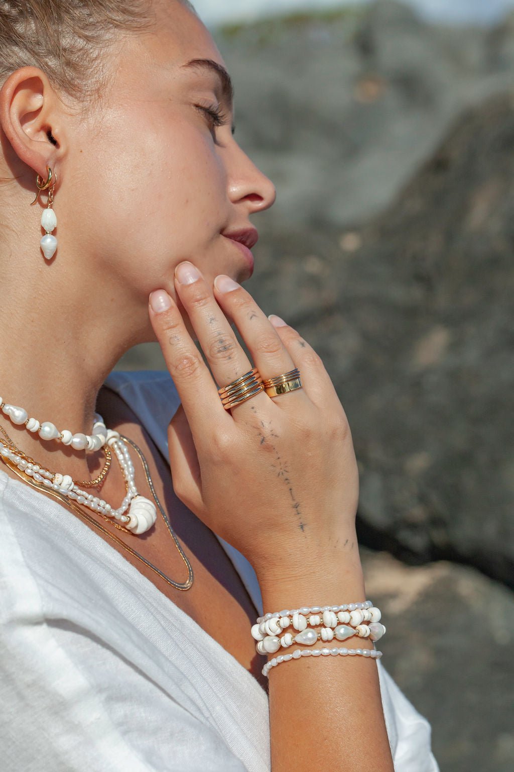 Earrings - Asymmetrical Pikake & Pearl Earrings - Huali - ke aloha jewelry