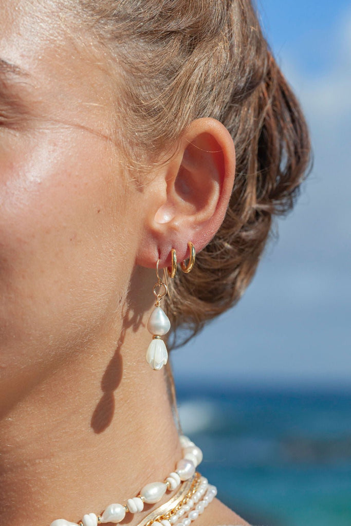 Earrings - Asymmetrical Pikake & Pearl Earrings - Huali - ke aloha jewelry
