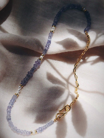 Gold Necklace - Asymmetrical Tanzanite & Gold Chain Necklace - Ke'ala - ke aloha jewelry