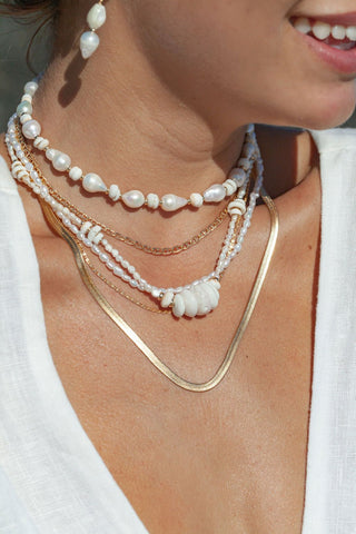 Gold Necklace - Baroque Pearl Puka Shell Necklace - Kakahi - ke aloha jewelry