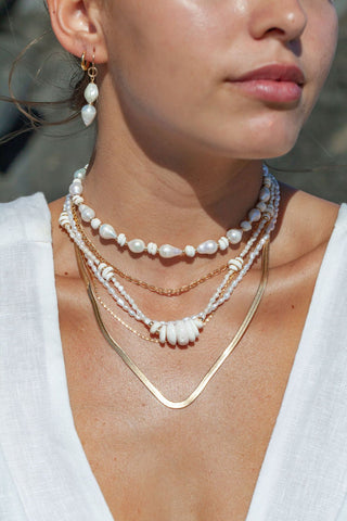 Gold Necklace - Baroque Pearl Puka Shell Necklace - Kakahi - ke aloha jewelry