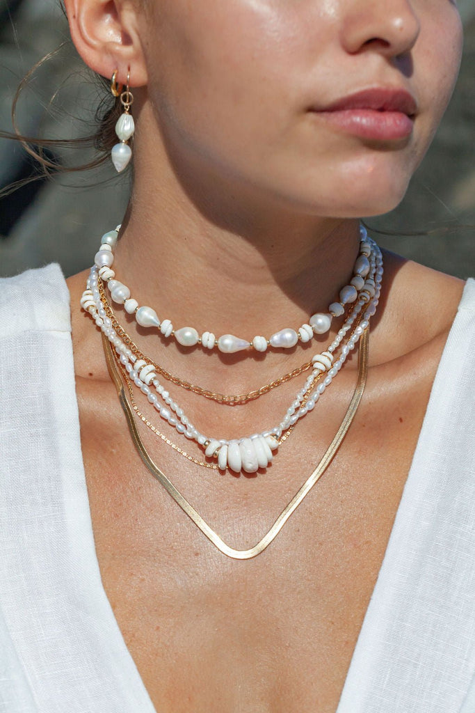 Gold Baroque Pearl Puka Shell Necklace Kakahi - Main Image