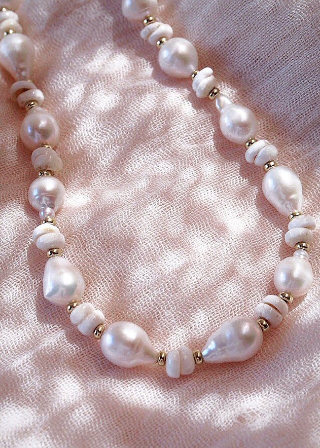 - Baroque Pearl Puka Shell Necklace - Kakahi - ke aloha jewelry