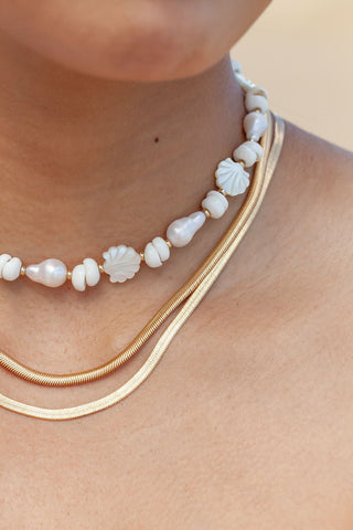 Gold Necklace - Baroque Pearl Scallop & Puka Shell Necklace - Keao - ke aloha jewelry