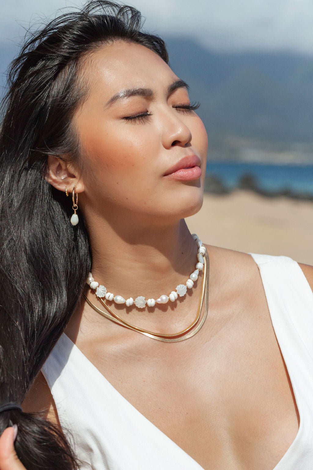 Gold Necklace - Baroque Pearl Scallop & Puka Shell Necklace - Keao - ke aloha jewelry