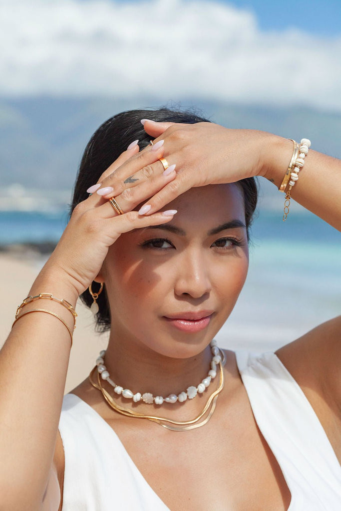 Gold Necklace - Baroque Pearl Scallop & Puka Shell Necklace - Keao - ke aloha jewelry