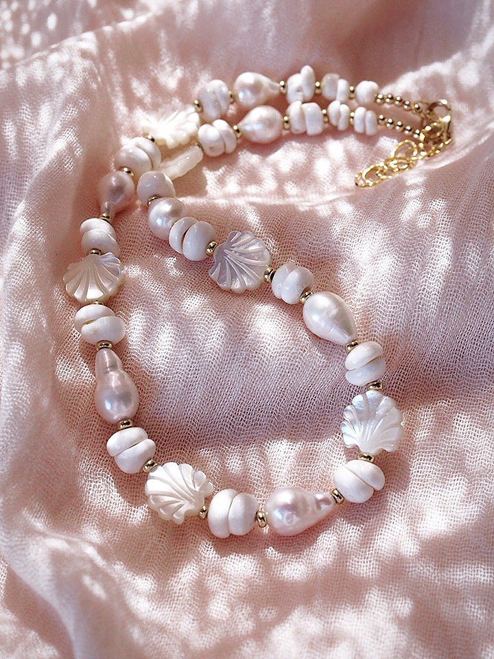 - Baroque Pearl Scallop & Puka Shell Necklace - Keao - ke aloha jewelry