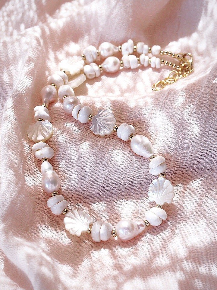 - Baroque Pearl Scallop & Puka Shell Necklace - Keao - ke aloha jewelry