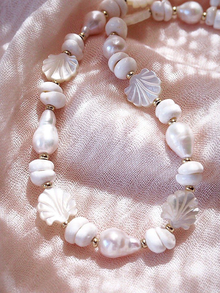 - Baroque Pearl Scallop & Puka Shell Necklace - Keao - ke aloha jewelry
