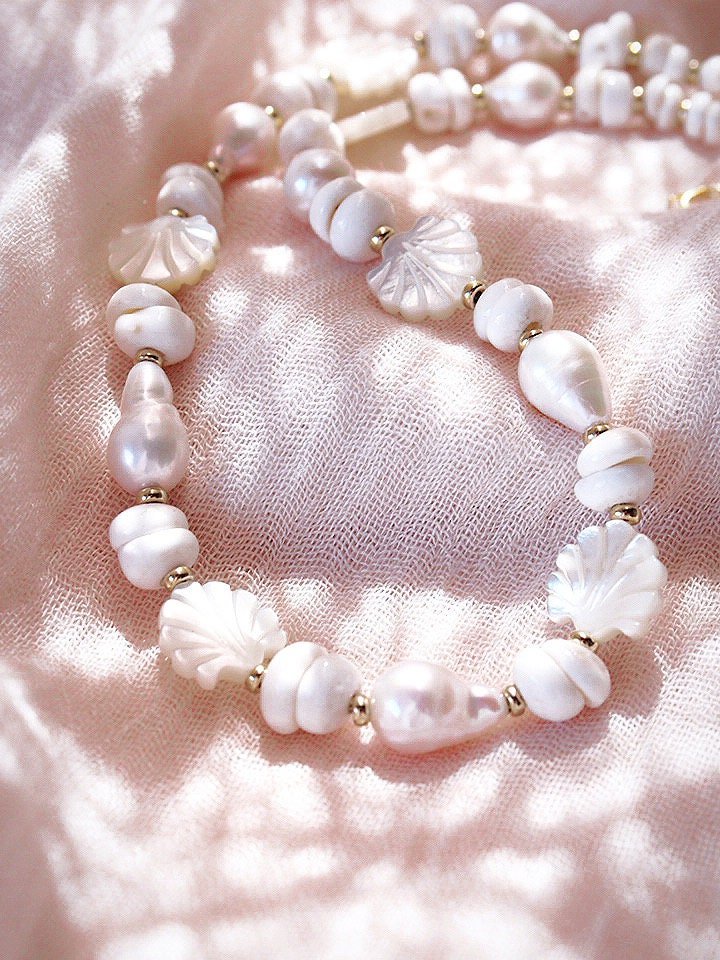- Baroque Pearl Scallop & Puka Shell Necklace - Keao - ke aloha jewelry