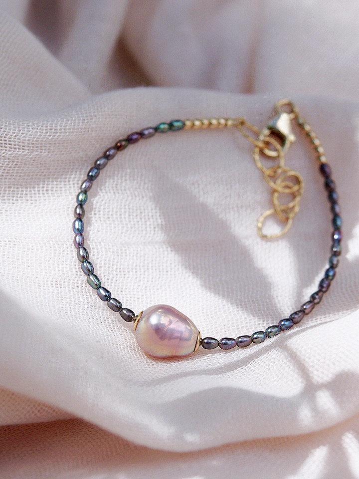 Gold Bracelet - Baroque Pink Pearl Bead Bracelet - Kaimalie - ke aloha jewelry
