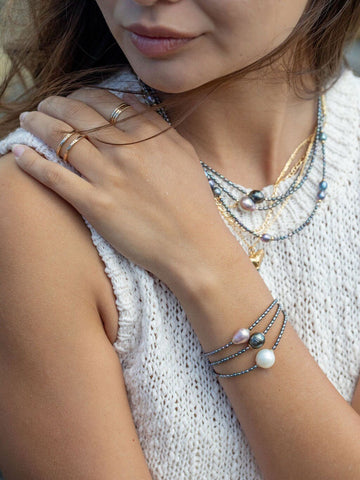 Gold Bracelet - Baroque Pink Pearl Bead Bracelet - Kaimalie - ke aloha jewelry