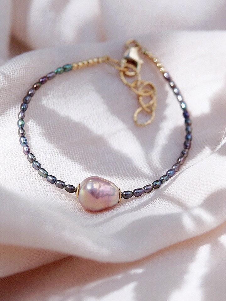 Gold Bracelet - Baroque Pink Pearl Bead Bracelet - Kaimalie - ke aloha jewelry