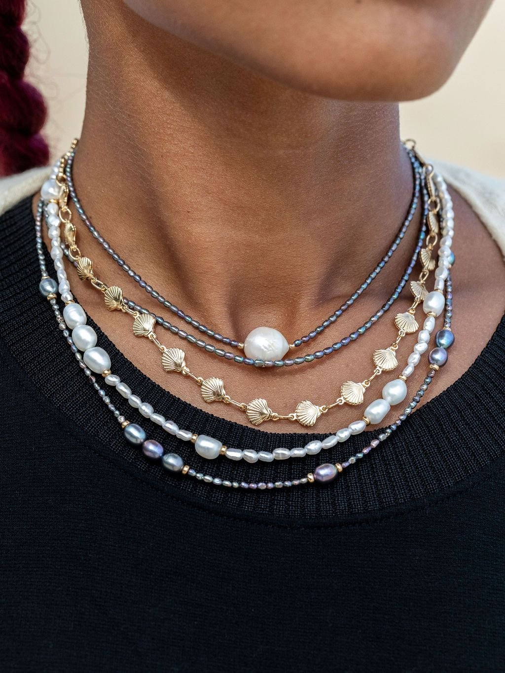 Gold Necklace - Baroque White Pearl Choker Necklace - Kaimalie - ke aloha jewelry