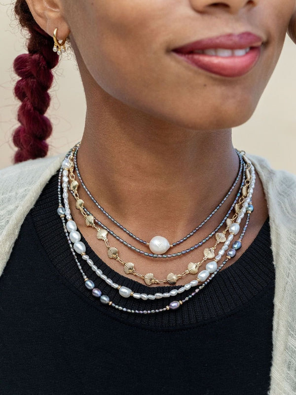 Gold Necklace - Baroque White Pearl Choker Necklace - Kaimalie - ke aloha jewelry