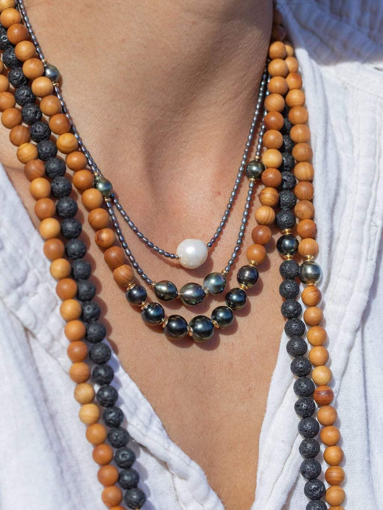 Gold Necklace - Baroque White Pearl Choker Necklace - Kaimalie - ke aloha jewelry
