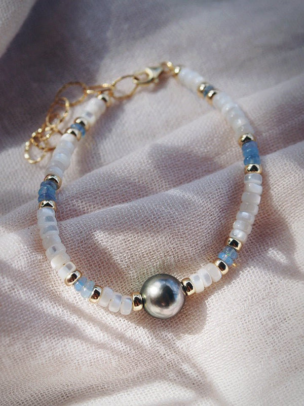 Bracelets - Beaded Blue Opal Tahitian Pearl Bracelet - Hoku'alohi - ke aloha jewelry