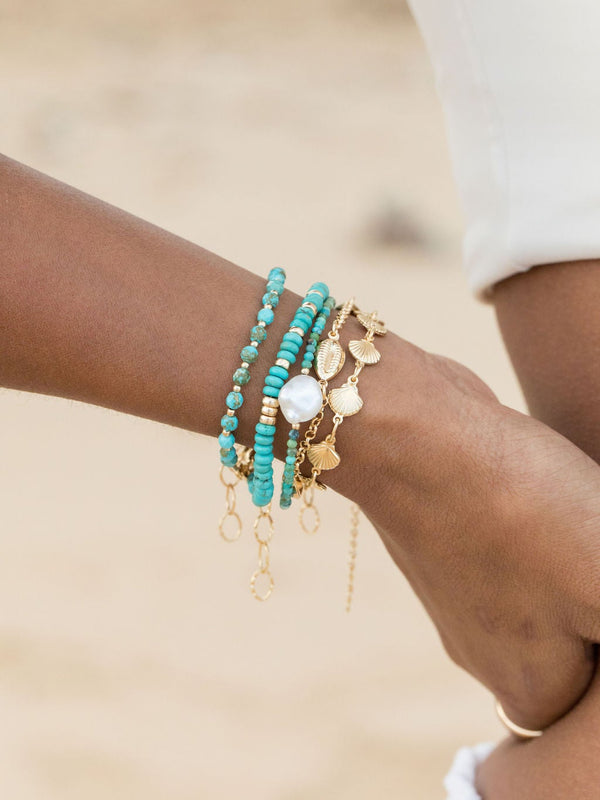 Gold Bracelet - Beaded Turquoise Bracelet - ke aloha jewelry