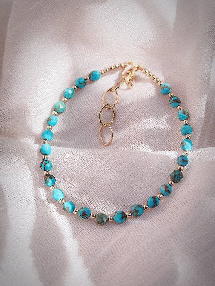 Gold Bracelet - Beaded Turquoise Bracelet - ke aloha jewelry