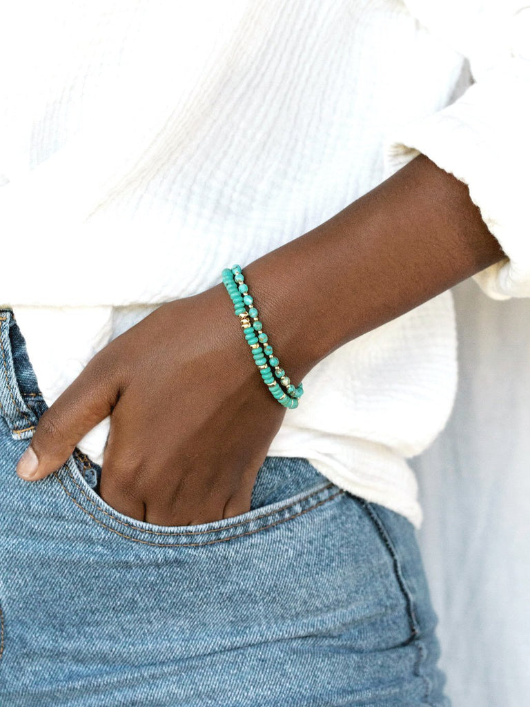 Gold Bracelet - Beaded Turquoise Bracelet - ke aloha jewelry