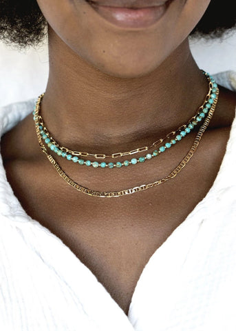 Gold Necklace - Beaded Turquoise Necklace - ke aloha jewelry