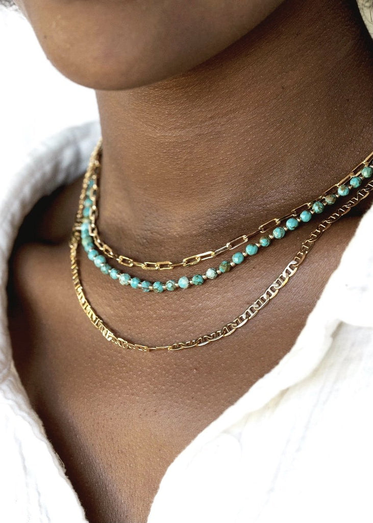 Gold Necklace - Beaded Turquoise Necklace - ke aloha jewelry