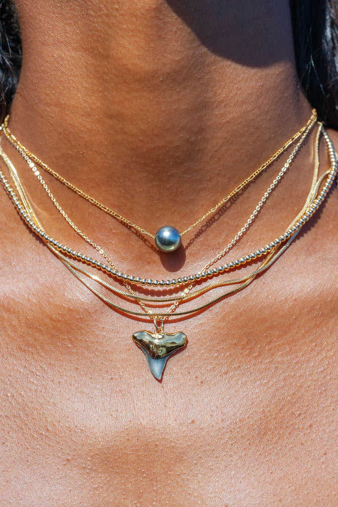 Gold Necklace - Black Gold Dipped Shark Tooth Necklace - Mano Niho Kahi Black - ke aloha jewelry