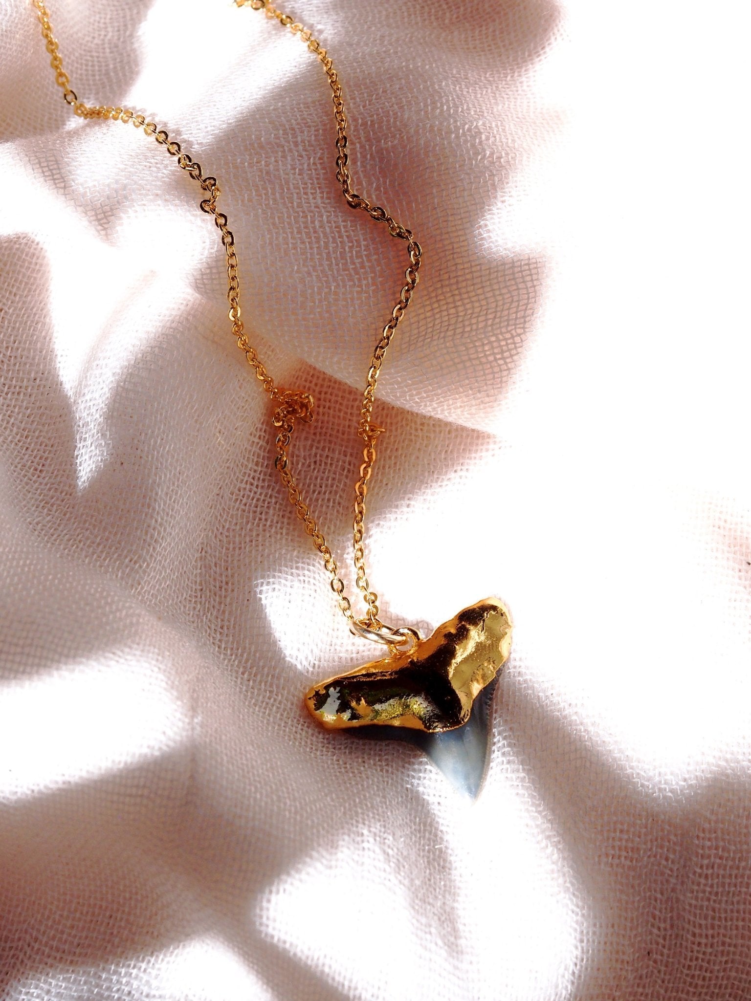 Gold Necklace - Black Gold Dipped Shark Tooth Necklace - Mano Niho Kahi Black - Ke Aloha Jewelry