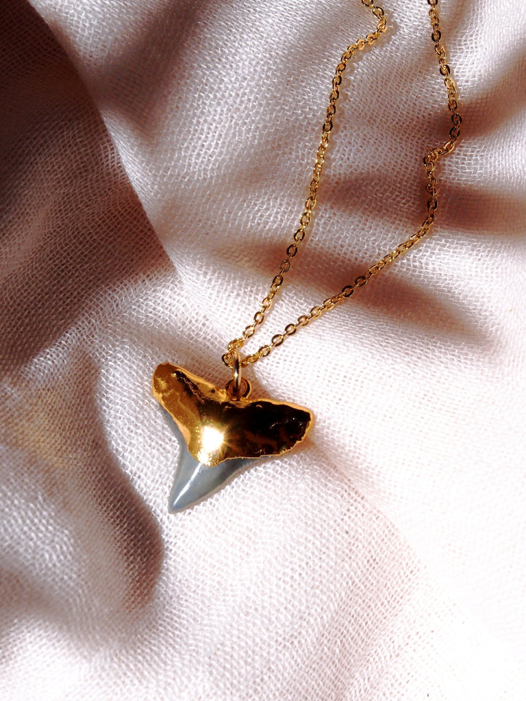 Gold Necklace - Black Gold Dipped Shark Tooth Necklace - Mano Niho Kahi Black - Ke Aloha Jewelry