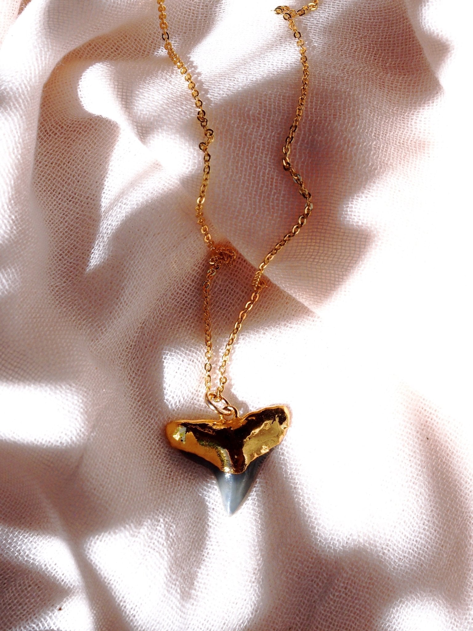 Gold Necklace - Black Gold Dipped Shark Tooth Necklace - Mano Niho Kahi Black - Ke Aloha Jewelry