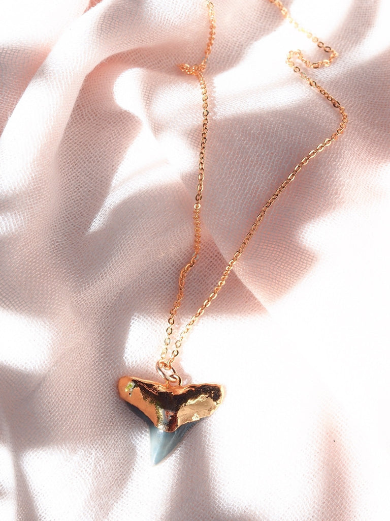 Gold Necklace - Black Gold Dipped Shark Tooth Necklace - Mano Niho Kahi Black - Ke Aloha Jewelry