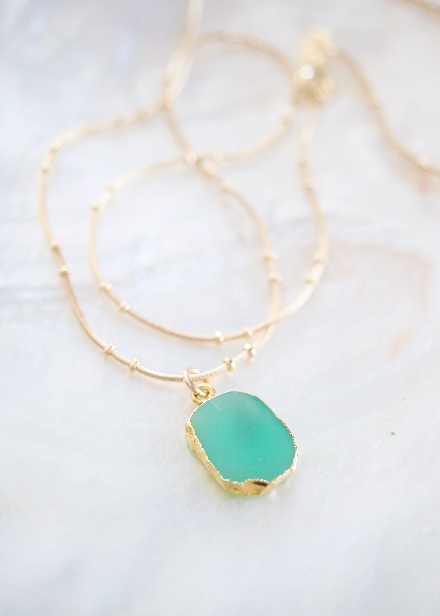 Chrysoprase Gemstone Gold Pendant Necklace - Anuhea