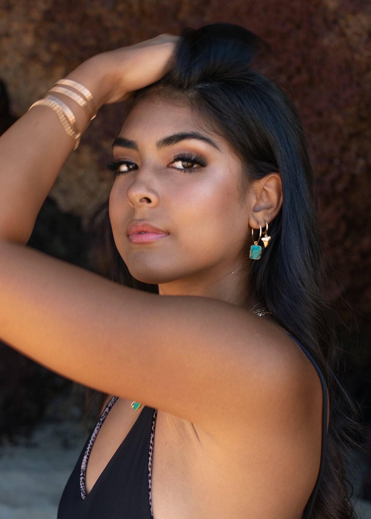 Chrysoprase Gold Medium Hoop Earrings - Gold Anuhea