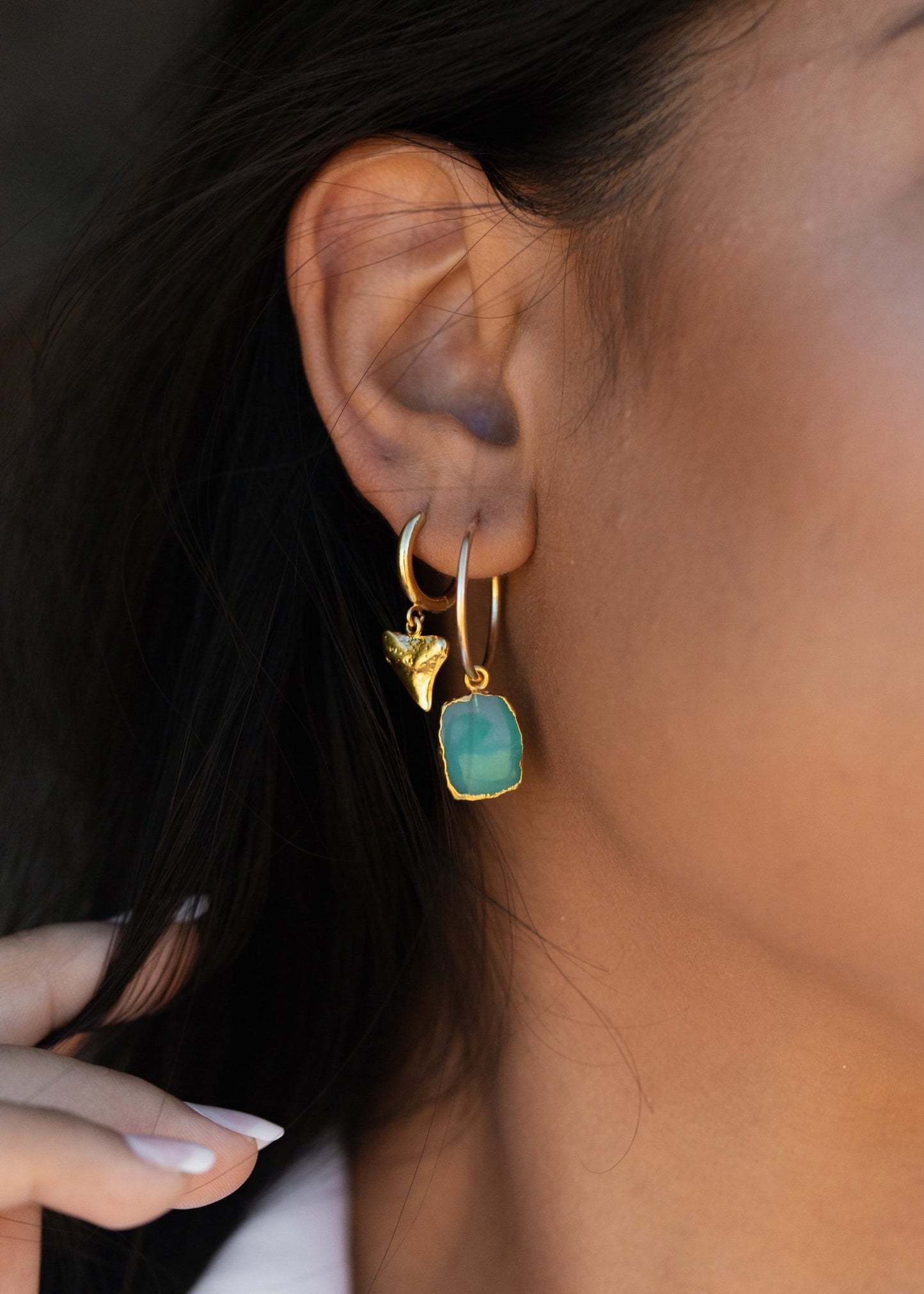 Chrysoprase Silver Medium Hoop Earrings - Silver Anuhea