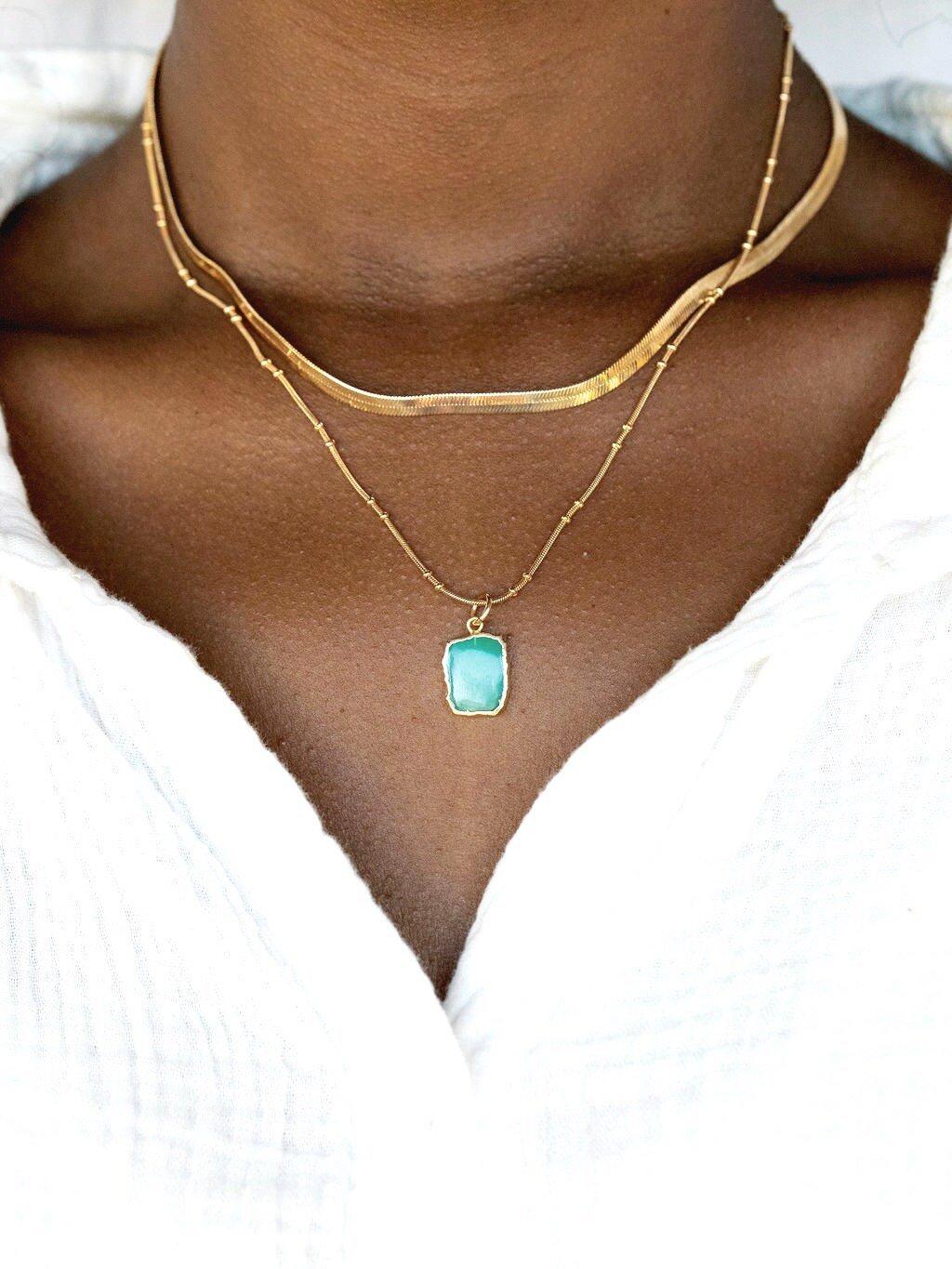 Gold Necklaces - Chrysoprase Herringbone Necklace Set - ke aloha jewelry