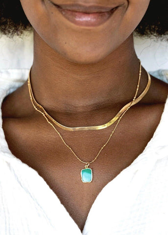 Gold Necklaces - Chrysoprase Herringbone Necklace Set - ke aloha jewelry