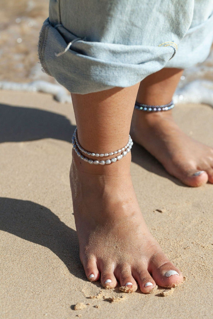 Anklets - Chunky Gray Pearl Anklet - Ala - ke aloha jewelry