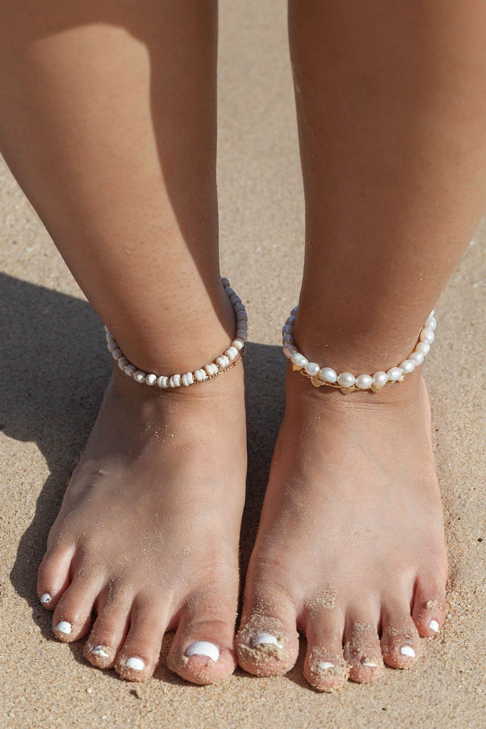 Anklets - Chunky White Pearl Anklet - Ala - ke aloha jewelry