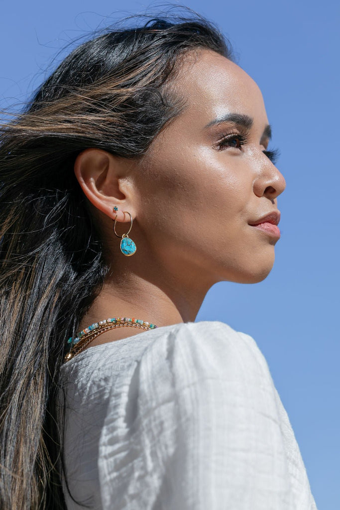 Earrings - Copper Turquoise Hoop Earrings - Kahiau - ke aloha jewelry